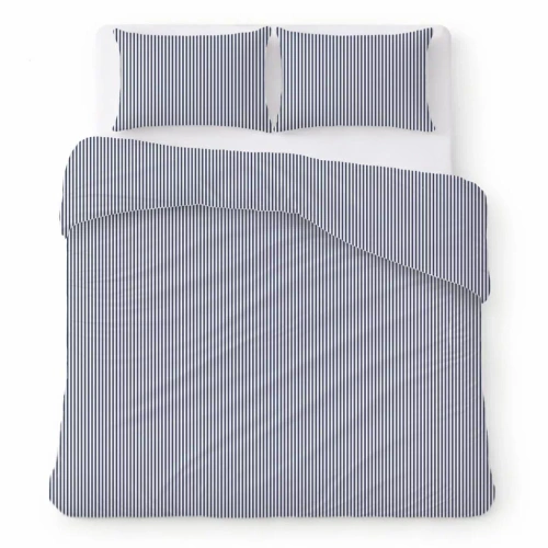 Completo biancheria letto cotone crepe traspirante facile cura white with blue stripes