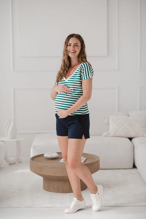Camicetta da gravidanza e allattamento Two Ways | Manica corta, confortevole Milk&Love a righe verdi e bianche