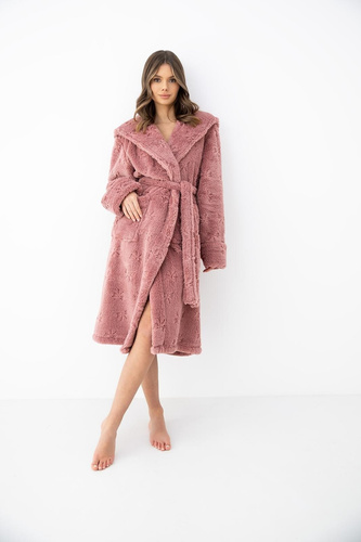 Sensis Dolly Accappatoio Donna Morbido con Cappuccio e Fiocchi Rosa Cipria