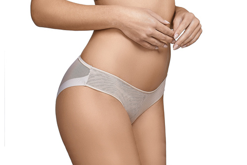 Mutandine Katia Selene da donna - beige, senza cuciture, con tulle e motivo geometrico