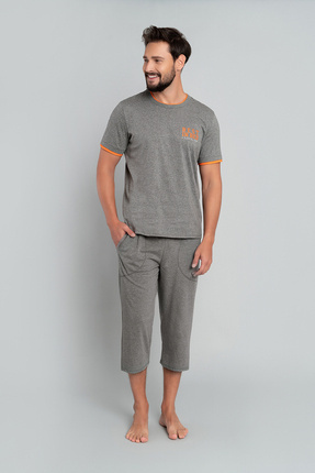Marek Pigiama uomo manica corta, pantalone 3/4 Moda italiana- medio melange