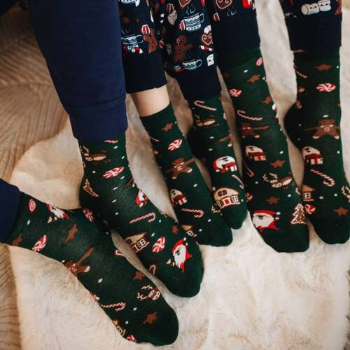 S136D Święta Długie Skarpety Italian Fashion - zielony/brązowy/czerwony