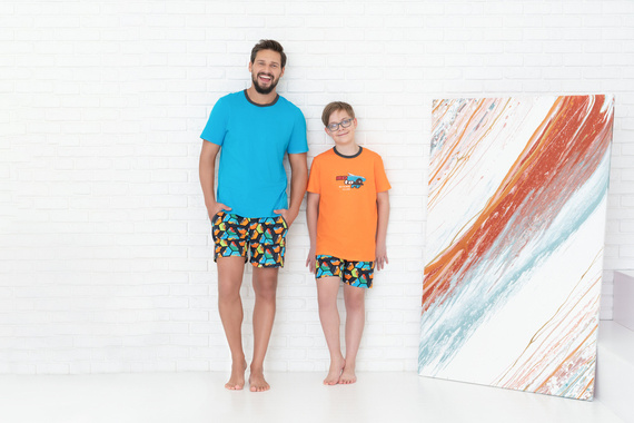 Pigiama a maniche corte Comics Boys, pantaloni Italian Fashion - arancione/stampa