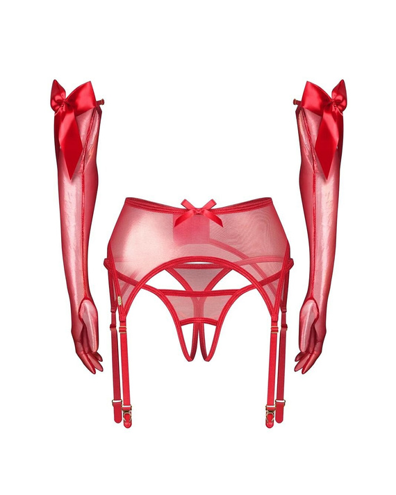 Obsessive Gifty Red 3-PCS Completo Rosso con Reggicalze, String e Guanti