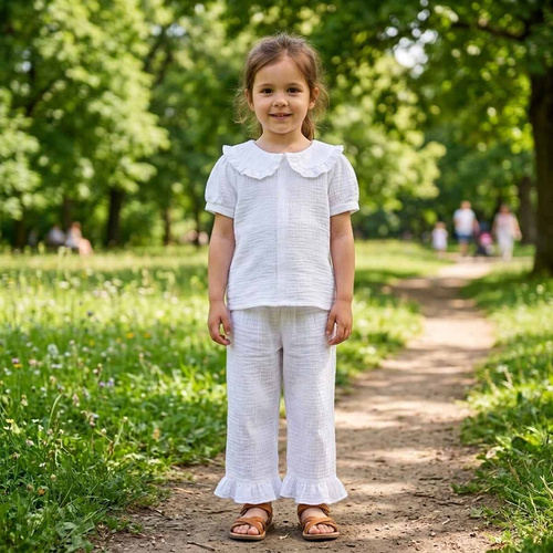 Pantaloni estivi larghi da ragazza Nicol 224330 in mussola 100% cotone bianchi