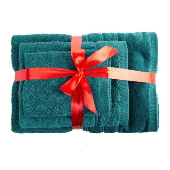 Set asciugamani Eurofirany 3 pezzi morbidi assorbenti eleganti Sibel dark turquoise