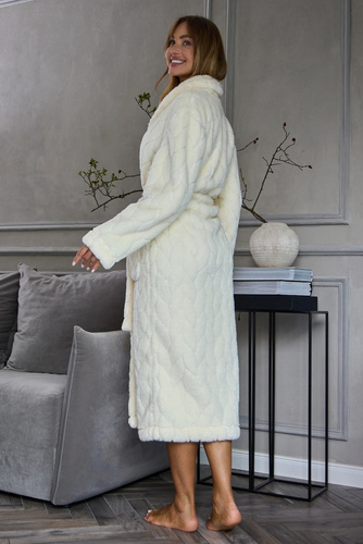 Accappatoio donna L&L 2637 Dallie lungo morbido con collo sciallato ecru