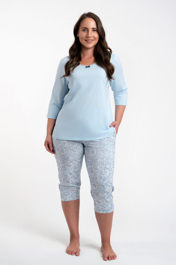 Salli Pigiama donna manica 3/4 e pantalone 3/4 Moda italiana -blu/stampa