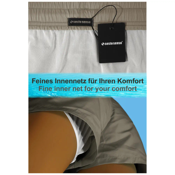 Sesto Senso costume da bagno uomo shorts mare ad asciugatura rapida tasche khaki