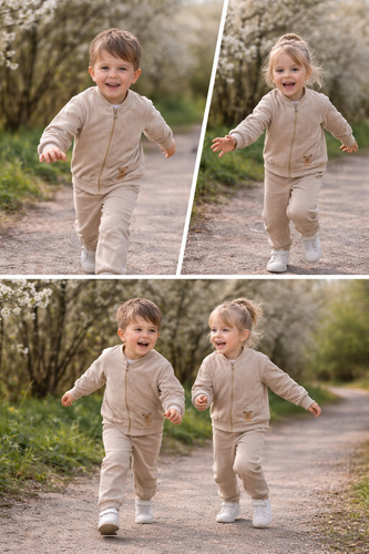 Completo Misio Bambarillo beige baby cord per bambini