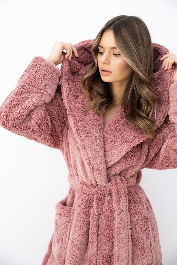Sensis Dolly Accappatoio Donna Morbido con Cappuccio e Fiocchi Rosa Cipria