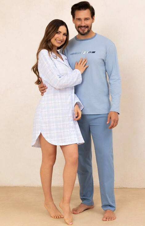 168 Camicia da donna Regina blu - 100% cotone, manica lunga, a quadri