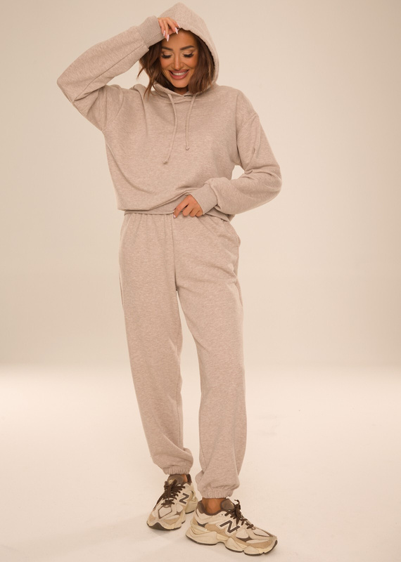 De Lafense Dune 075 tuta donna in cotone felpa con cappuccio pantaloni - beige mélange