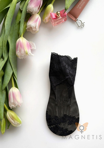 Calzini donna in pizzo Magnetis GC-251134 con motivo floreale e suola in cotone black