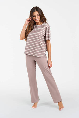 Betty Pigiama da donna manica corta, pantaloni lunghi Moda italiana - cappuccino/stampa cappuccino