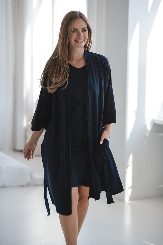 Milk&Love vestaglia premaman blu navy - cotone con elastan, confortevole, manica 7/8