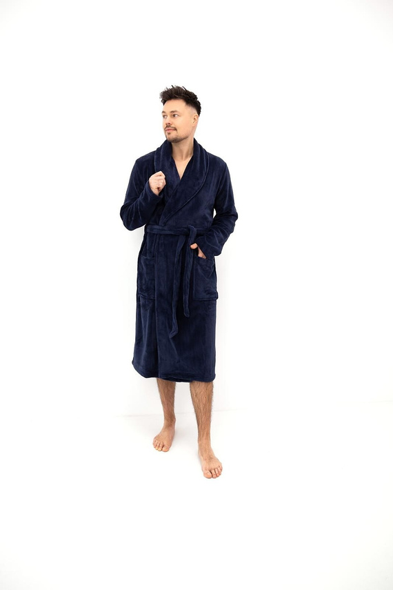 Sensis Theo Accappatoio Uomo Lungo Blu Scuro Liscio con Colletto