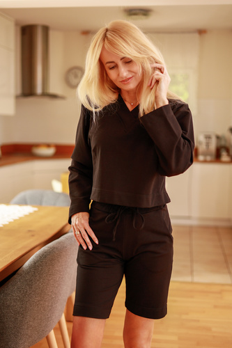 Diego - set donna: blusa + pantaloncini, 95% cotone 5% elastan | marca polacca Mirale - nero