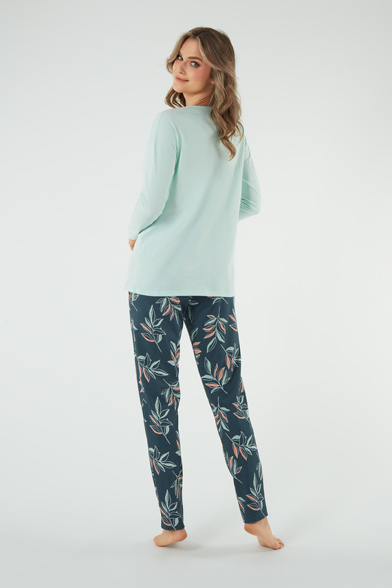 Julietta Pigiama donna manica lunga, pantaloni lunghi Moda italiana - pistacchio/stampa