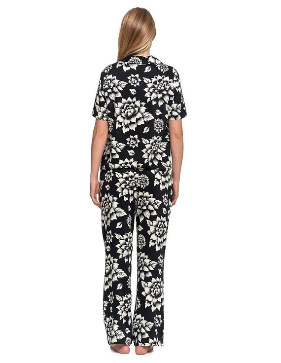 Pigiama PDD5500-006 Moraj nero - viscosa, manica corta, abbottonato, motivo floreale