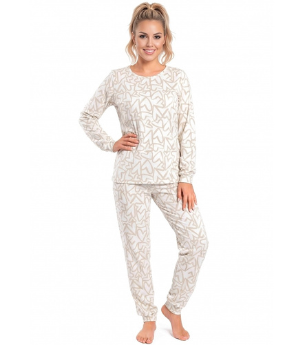 Donna Adore Long Ecru pigiama donna in cotone con cuori manica lunga