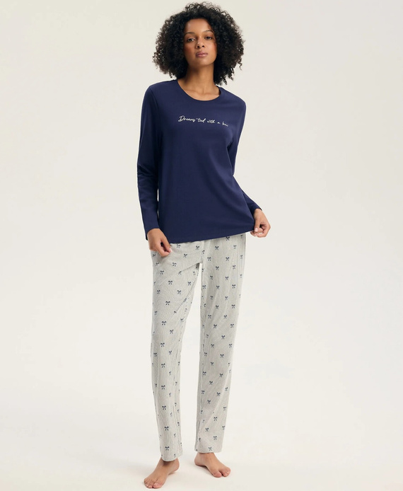 Pigiama da donna Henderson Ginni 45419 100% cotone manica lunga gatti grigia