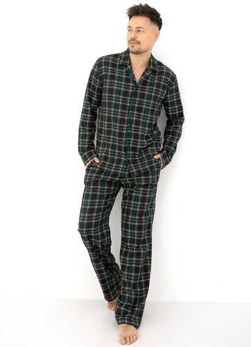 Sensis George pigiama uomo 100% cotone flanella verde a quadri