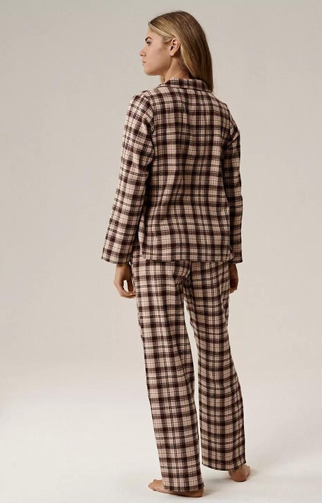 NLP-505 Pigiama da donna Atlantic marrone - flanella, con zip, a quadri, cotone