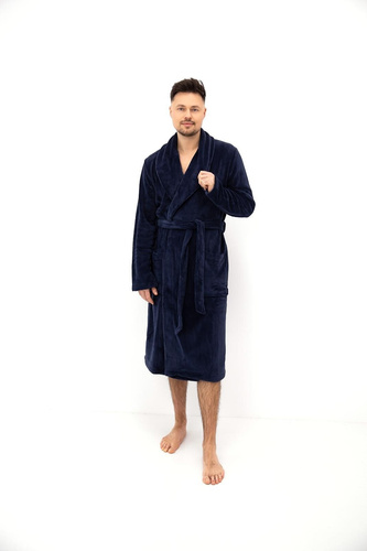 Sensis Theo Accappatoio Uomo Lungo Blu Scuro Liscio con Colletto