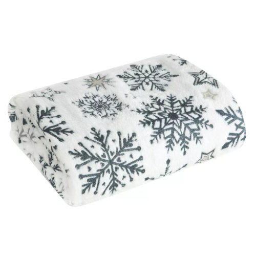 Eurofirany Coperta natalizia bianca blu navy fiocchi di neve - morbido copriletto in microfibra, 240 g/m²