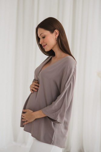 Mamafullness Camicetta da gravidanza per allattamento Milk&Love beige - viscosa, manica 3/4, oversize