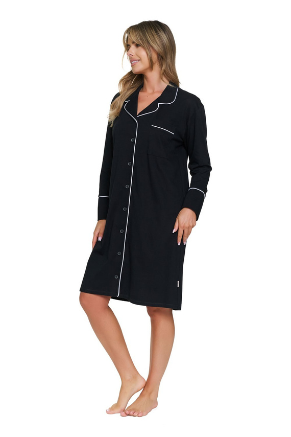 Doctor Nap 7529 Camicia da Notte Nera per Allattamento 100% Cotone Manica Lunga