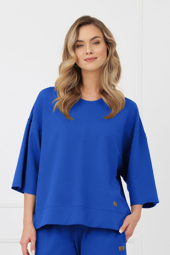 Felpa Kaori Italian Fashion 3/4 manica cotone elastan - cobalto