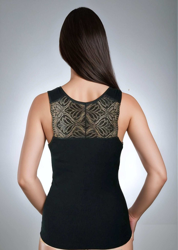 Top donna Ovena Eldar in viscosa a costine con scollo V in pizzo