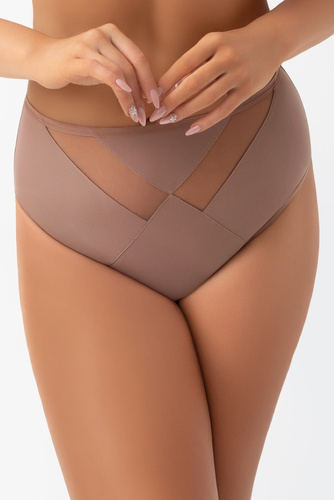 Gorsenia K566/1 VICKY Mocca Slip a Vita Alta in Microfibra e Tulle Pezzo Intero