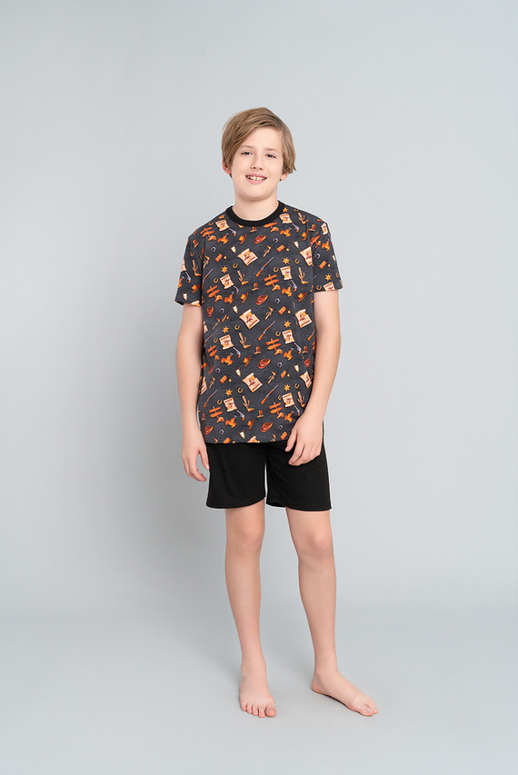 Pigiama Western Boys a maniche corte, pantaloni Italian Fashion- grafite/nero