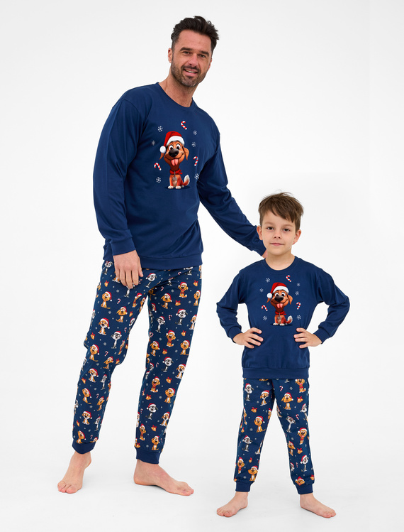 115/294 Pigiama Cornette Dog da uomo - Natale, blu navy, cotone