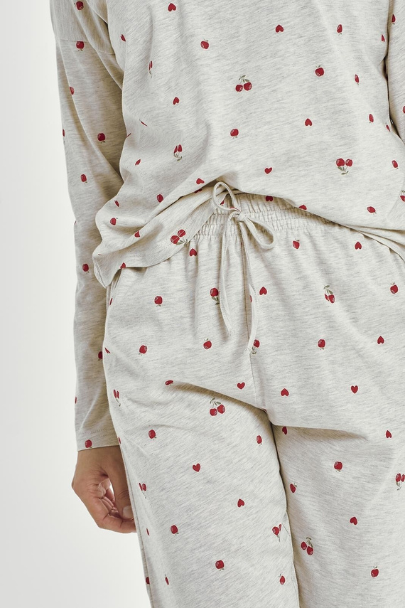 Adele 3430 Taro pigiama donna grigio manica lunga cotone motivo ciliegia