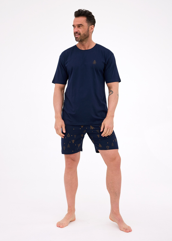 326/297 Pigiama da uomo Night Cornette - Natale, cotone, pantaloni blu navy con alberi di Natale