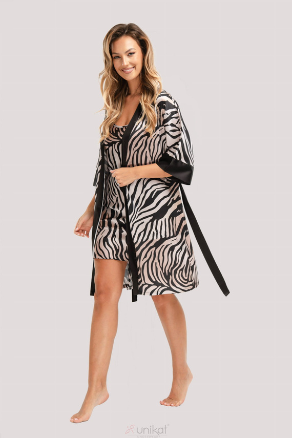 Accappatoio Braga in raso Unikat - zebrato, elegante, con cintura