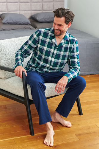 Doctor Nap 7367 - Pigiama da uomo in cotone con camicia a quadretti | 100% cotone, lucido - smeraldo