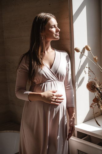 Star Light Camicia da notte premaman e per allattamento in bambù 7/8 Milk&Love - rosa cipria