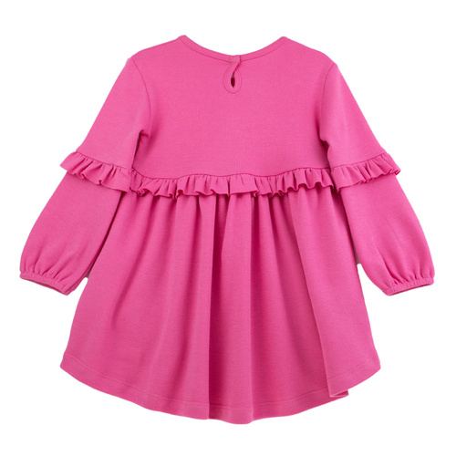 141972 Abito Nicol a maniche lunghe - rosa , in cotone, con balze