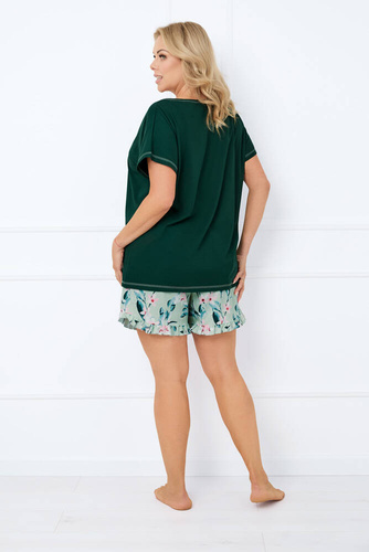 Florisa Pigiama da donna a maniche corte, pantaloni corti Moda italiana - verde scuro/stampa