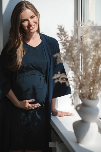 Milk&Love vestaglia premaman blu navy - cotone con elastan, confortevole, manica 7/8