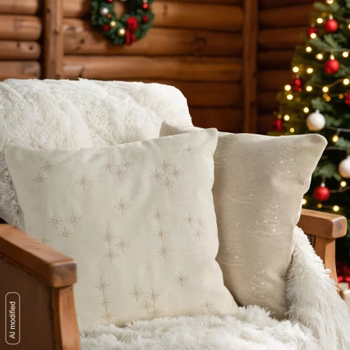 CHP308 Federa natalizia Eurofirany 45x45 con paillettes 3D stelle beige