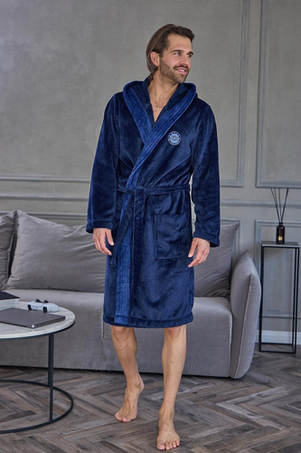 L&L 2663 Active Accappatoio Uomo Lungo con Cappuccio Morbido Navy