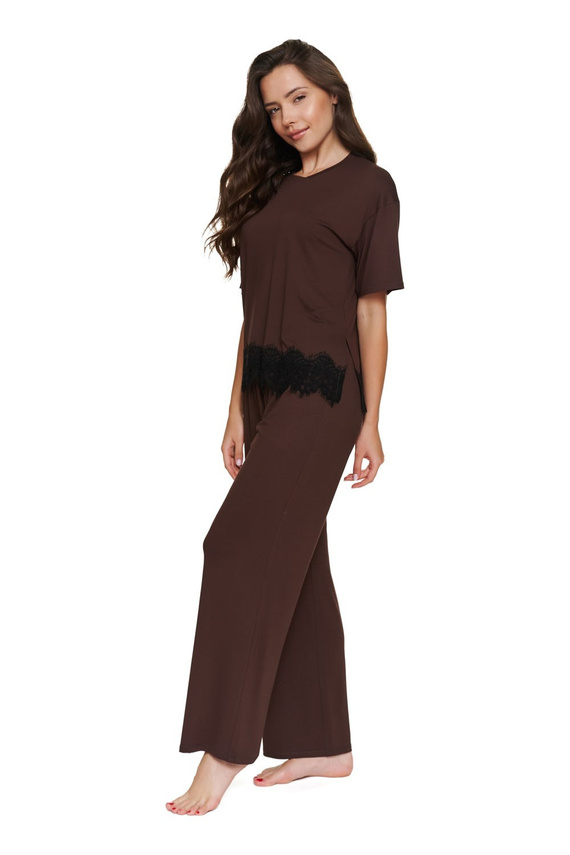 Pigiama donna Doctor Nap 7536 Chocolatte in viscosa lunga con pizzo