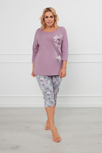 Ibena Pigiama donna manica 3/4, pantalone 3/4 Moda italiana - erica/stampa