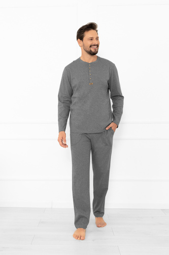 Pigiama uomo Gordo - cotone classico, polo e pantaloni con tasche Italian Fashion - melange